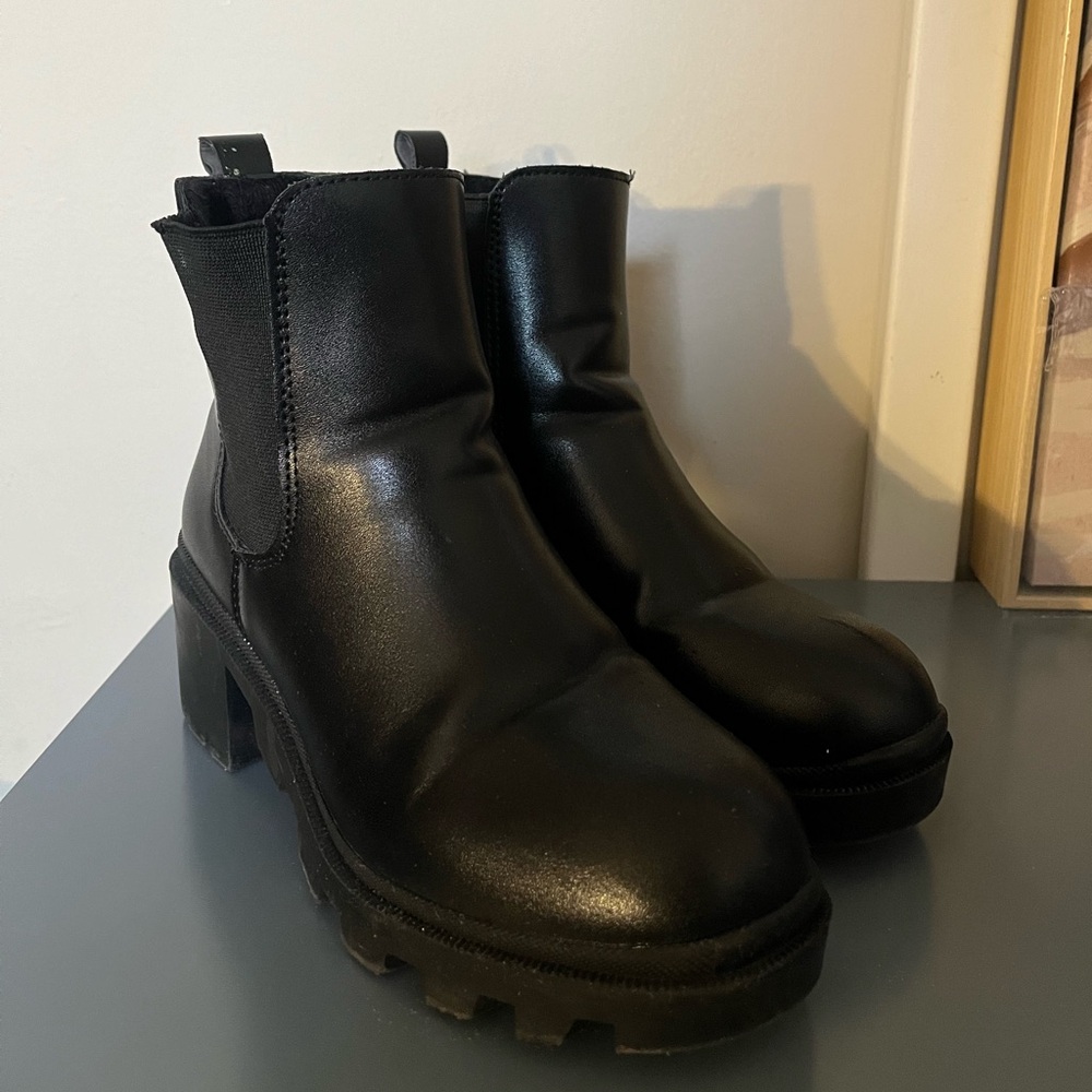 Black Leather Platform Booties